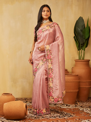 KASEE Embroidered Bollywood Organza Saree(Pink)