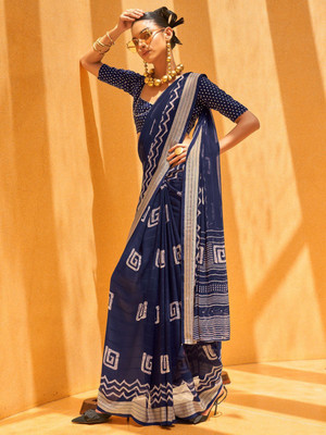 ANOUK Printed Daily Wear Georgette Saree(Dark Blue)