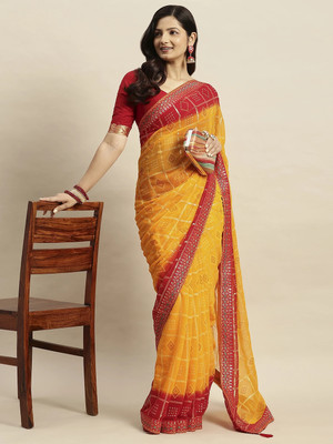 RATAN Printed Daily Wear Chiffon Saree(Yellow)