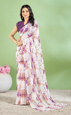 JustEthnic Floral Print Bollywood Chiffon Saree(Purple)