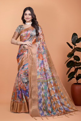 Dhanlaxmi sarees Digital Print Daily Wear Silk Blend, Jacquard Saree(Multicolor)