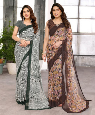 Moda Rapido Printed Bollywood Georgette Saree(Pack of 2, Multicolor)