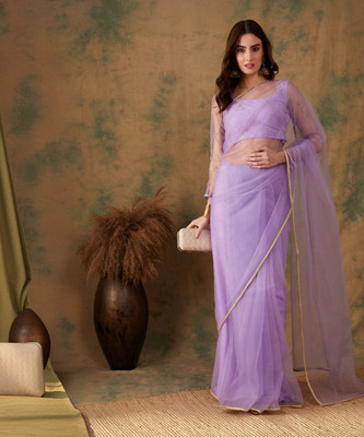Sangria Solid/Plain Daily Wear Net Saree(Purple)