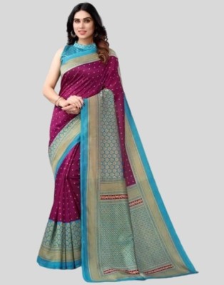 Grubstaker Printed Daily Wear Cotton Blend Saree(Purple)