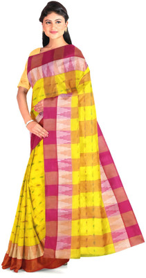 HARE KRISHNA ENTERPRISE Solid/Plain Handloom Pure Cotton Saree(Yellow)