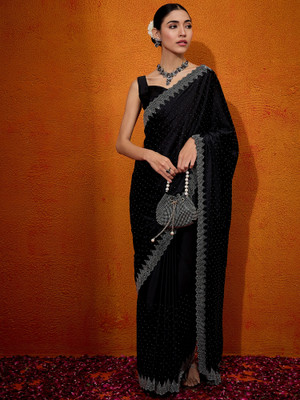 Divastri Embellished Bollywood Satin, Silk Blend Saree(Black)