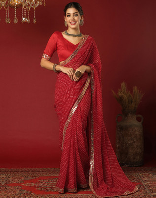 SIRIL Embroidered Bollywood Georgette Saree(Red)