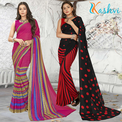 kashvi sarees Printed Daily Wear Georgette Saree(Pack of 2, Pink, Multicolor)