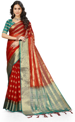 Aarunika IC Solid/Plain Bollywood Organza Saree(Red)