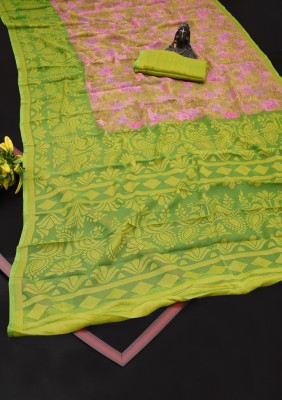 Hensi sarees shop Self Design Pochampally Chiffon, Brasso Saree(Light Green)