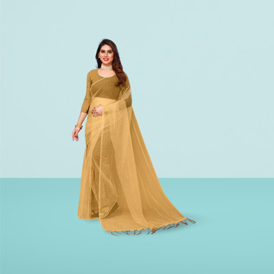 InfiniteFab Embroidered Bollywood Net Saree(Cream)