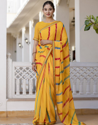 Divastri Printed Daily Wear Chiffon, Georgette Saree(Yellow)