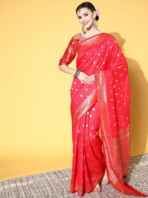 Anouk Rustic Woven Dharmavaram Silk Blend Saree(Pink)