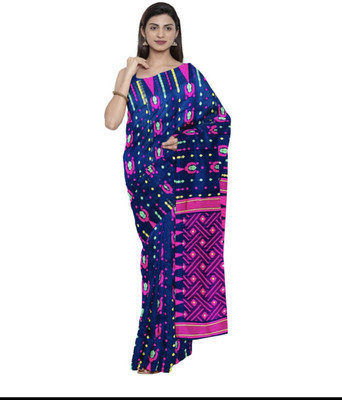 PATRA FASHIONS Floral Print Jamdani Cotton Silk Saree(Multicolor)