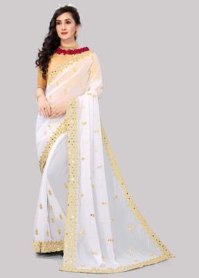 HouseOfCommon Embroidered Bollywood Georgette Saree(White)