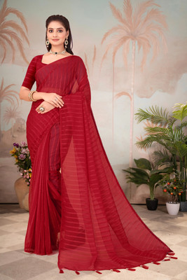 Aadimam Creation Self Design Bollywood Chiffon Saree(Red)