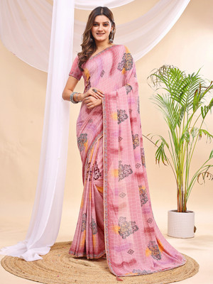 Leelavati Printed, Embellished, Embroidered Daily Wear Chiffon Saree(Multicolor)