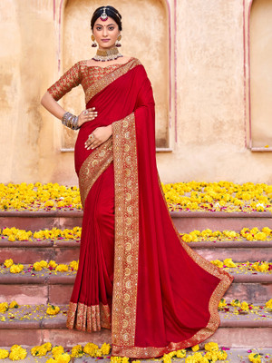 Sareemall Embellished Bollywood Silk Blend Saree(Red)