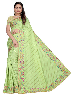 DRIZOMIZ Embroidered Bollywood Silk Blend Saree(Light Green)