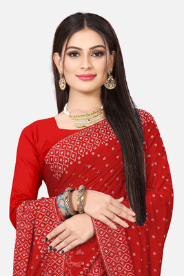 nevya creation Self Design Chanderi Georgette Saree(Red)