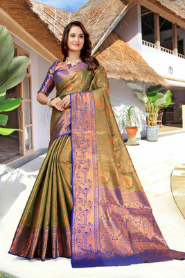 LAVYANSH CREATION Woven, Self Design Banarasi Silk Blend, Jacquard Saree(Light Green)