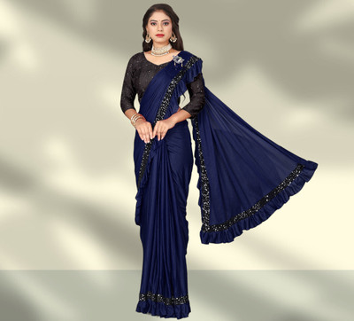 HouseOfCommon Embroidered Leheria Lycra Blend Saree(Dark Blue)