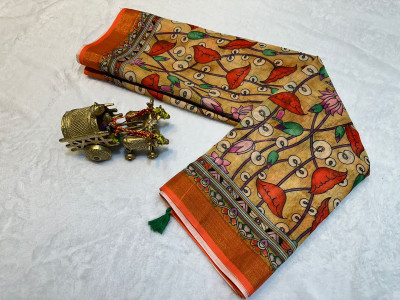 kaizen texo fab Digital Print Bollywood Linen Saree(Brown)
