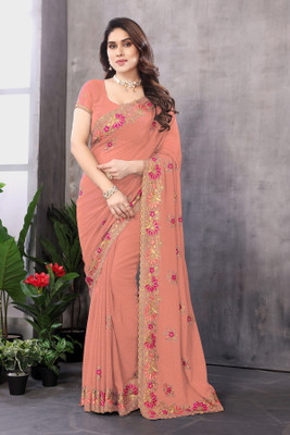 KHRITI FAB Embroidered Bollywood Georgette Saree(Pink)