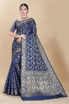 SHREE NATH CREATION Self Design, Paisley Banarasi Cotton Silk Saree(Blue)