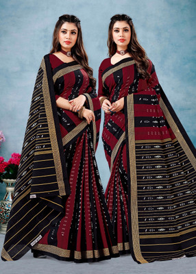 pasapalli Printed Sambalpuri Cotton Blend Saree(Maroon, Black)