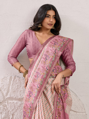 Tasrika Paisley, Woven, Printed Banarasi Tussar Silk Saree(Pink)