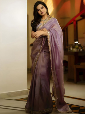 ANOUK Embellished Bollywood Tissue Saree(Purple)