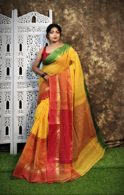 REBASAREECENTRE Solid/Plain, Woven Tant Pure Cotton Saree(Yellow)