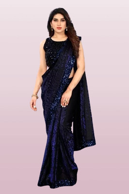 Vragi Embellished Bollywood Lycra Blend Saree(Blue)