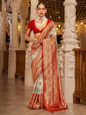 ANOUK Woven Patola Silk Blend Saree(Cream)