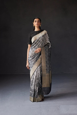 WOMENELEGENCE Printed Banarasi Pure Silk Saree(Black)
