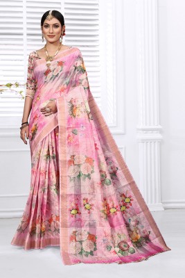 Pisara Floral Print, Digital Print, Printed Bollywood Cotton Silk Saree(Pink)