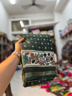 Lyrox Fashion Floral Print Daily Wear Mulmul Saree(Dark Green)