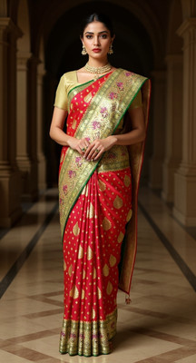 sijilieen Woven Banarasi Pure Silk Saree(Orange)