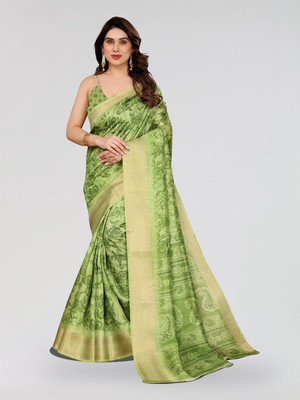 Moda Rapido Printed Bollywood Cotton Blend Saree(Green)