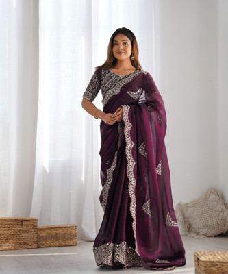 Satrani Embellished, Embroidered Bollywood Organza Saree(Purple)