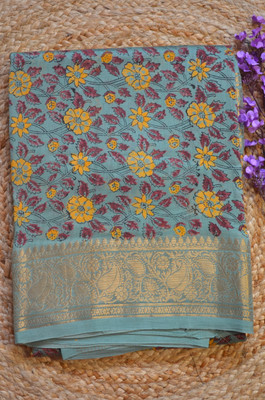 MRIKA Blocked Printed Maheshwari Handloom Viscose Rayon Saree(Green)