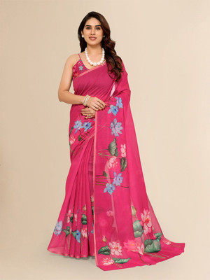 Moda Rapido Printed Bollywood Silk Blend Saree(Pink)