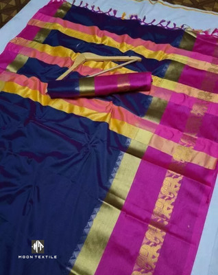 MoonTextile Temple Border Assam Silk Cotton Silk Saree(Multicolor)