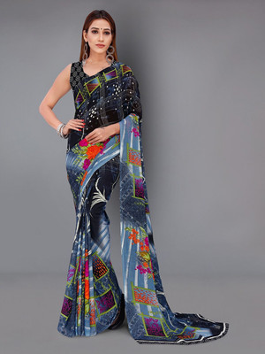 Moda Rapido Printed Daily Wear Georgette Saree(Grey)