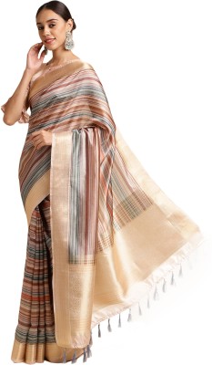 Tasrika Printed Banarasi Silk Blend Saree(Brown)