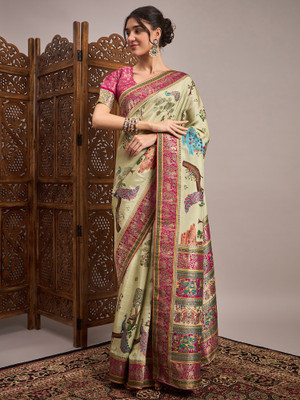 Sareemall Woven Banarasi Viscose Rayon Saree(Light Green)