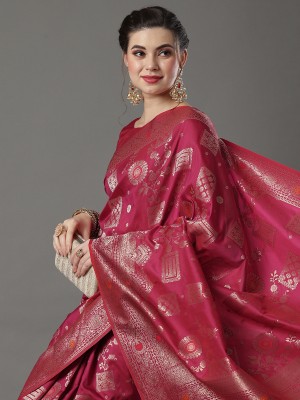 Sareemall Woven Kanjivaram Silk Blend Saree(Maroon)