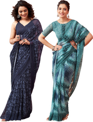 Samah Printed Bollywood Georgette Saree(Pack of 2, Grey)