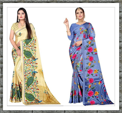 Leelavati Printed Bollywood Crepe Saree(Pack of 2, Multicolor)